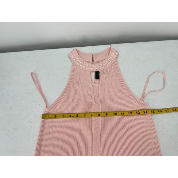 WHBM Medium Pink Ribbed Halter Top Sleeveless Keyhole Mock Neck Sweater Shell - Picture 9 of 11